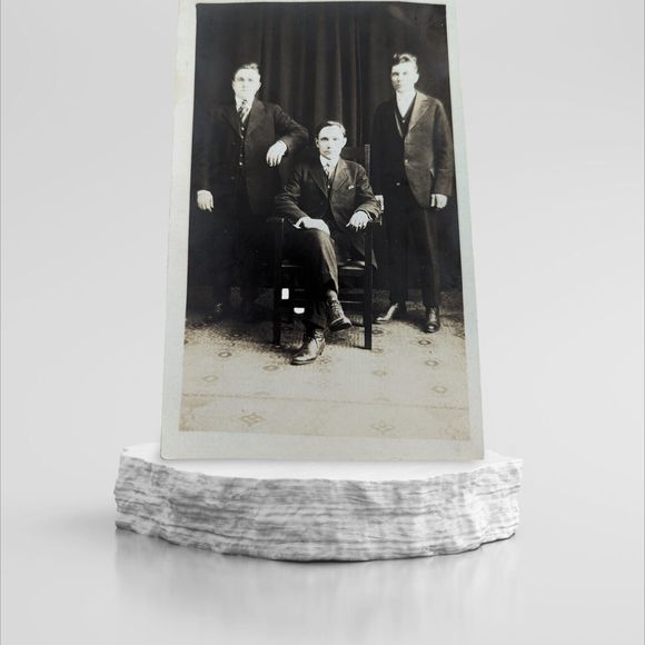 3 Men in Suits Trio Portrait Group Vintage RPPC Postcard AZO Border Divided Back - Picture 1 of 7